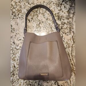 REBECCA MINKOFF Purse Darren Pebbled Leather Shoulder Bag Tan Taupe EUC Turnlock